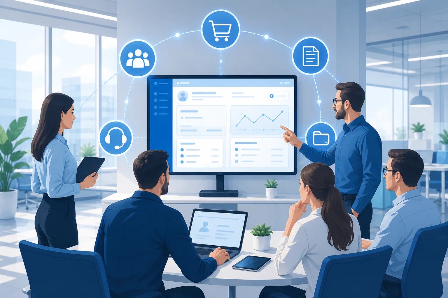 Tím sleduje digitálny zákaznícky portál s prepojenými modulmi pre CRM, objednávky, faktúry, podporu a dokumenty.